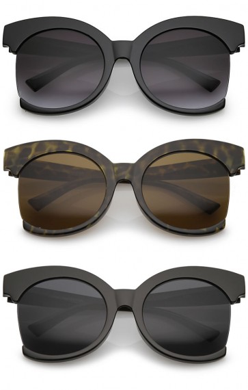 Women's Oversize Semi Rimless Frame Neutral Colored Lens Cat Eye Sunglasses 59mm