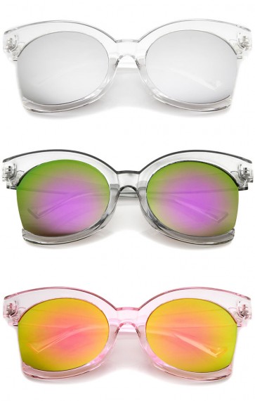 Women's Oversize Side Cut Transparent Frame Colored Mirror Cat Eye Sunglasses 59mm