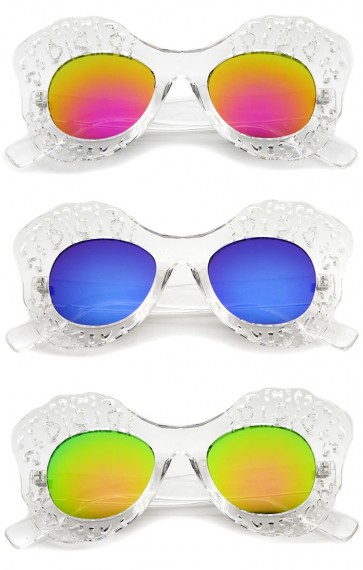 Transparent Cutout Frame Colored Mirror Lens Oversize Butterfly Sunglasses 49mm