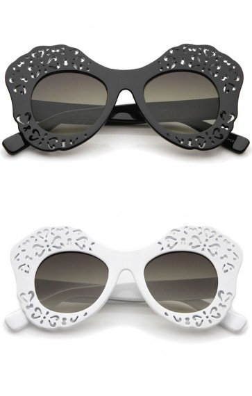 Women's Laser Cutout Frame Colored Mirror Lens Oversize Butterfly Sunglasses 49mm