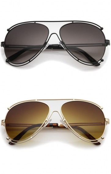 Modern Metal Floating Border Brow Bar Gradient Lens Aviator Sunglasses 59mm