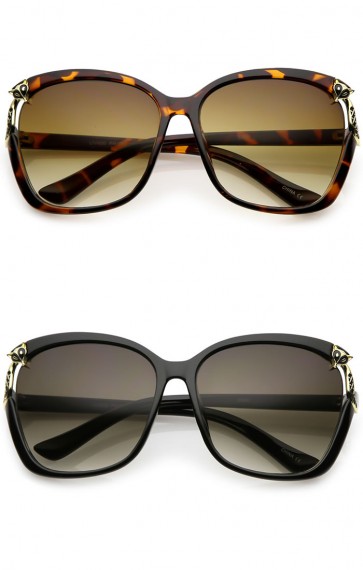 Women's Oversize Metal Fox Accent Cutout Square Sunglasses 60mm