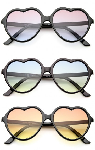 Women's Black Frame Colored Gradient Lens Heart Sunglasses 56mm