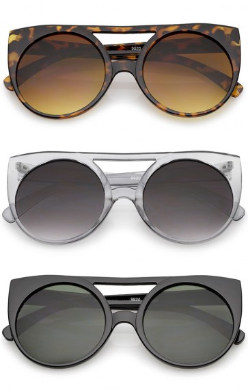 Women's Flat Top Cutout Round Lens Oversize Cat Eye Sunglasses 52mm
