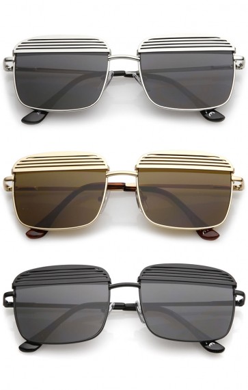 Modern Ultra Slim Arms Metal Cover Super Flat Lens Square Sunglasses 53mm