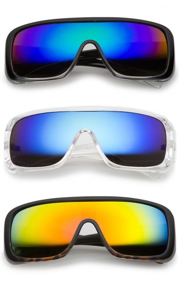 Men's Oversize Goggle Flat Top Mirror Mono Lens Shield Sunglasses 60mm