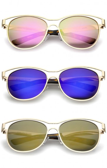Modern Open Metal Colored Mirror Lens Horn Rimmed Sunglasses 56mm