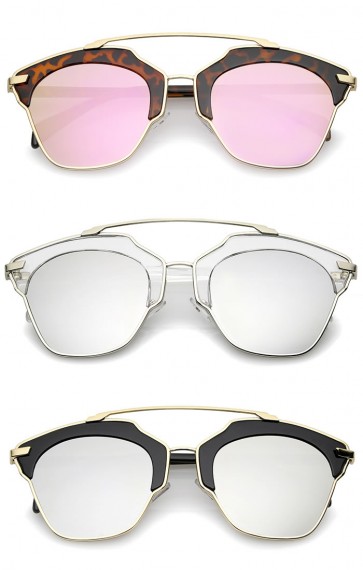 High Fashion Two-Toned Pantos Crossbar Colored Mirror Lens Aviator Sunglasses 52mm