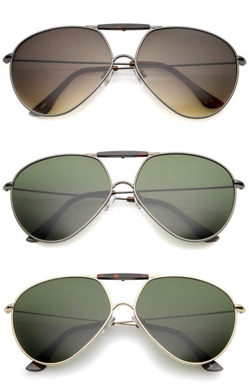 Casual Brow Bar Detail Slim Temple Metal Frame Aviator Sunglasses 62mm