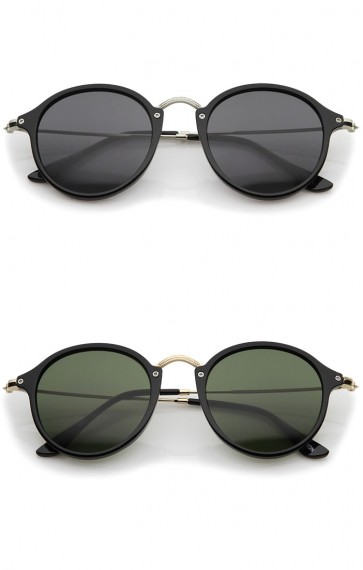 Iconic Classic Thin Metal Temple Neutral Colored Lens Round Sunglasses 49mm