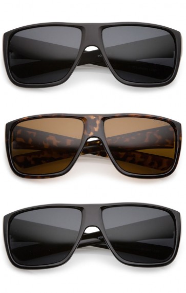 Men's Oversize Flat Top Wide Temple Polarized Lens Square Sunglasses 62mm