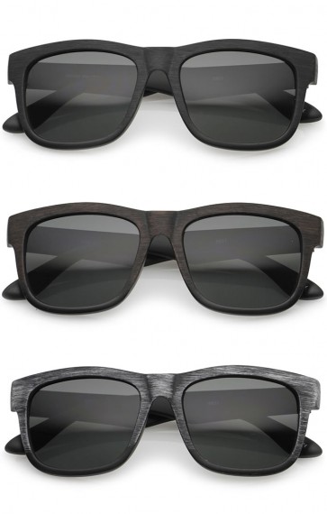 Classic Wood Textured Wide Temple Square Lens Horn Rimmed Sunglasses 55mm