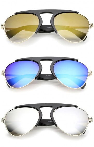 Bold Brow Bar Keyhole Nose Bridge Colored Mirror Lens Aviator Sunglasses 56mm