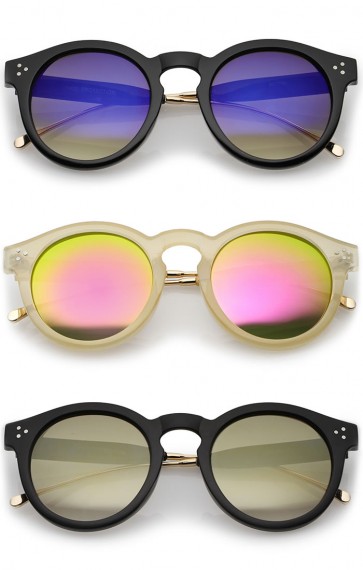 Metal Temple Keyhole Bridge Colored Mirror Lens P3 Round Sunglasses 50mm