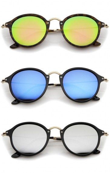 Iconic Classic Thin Metal Temple Colored Mirror Lens Round Sunglasses 49mm