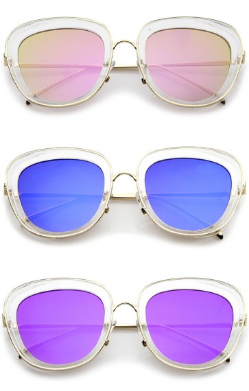 Women's Transparent Frame Square Colored Mirror Lens Oversize Sunglasses 53mm