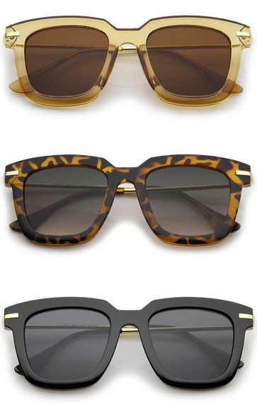 Oversize Slim Metal Temple Square Lens Horn Rimmed Sunglasses 50mm