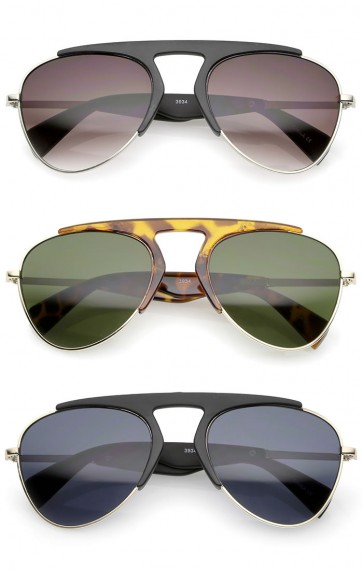 Bold Brow Bar Keyhole Nose Bridge Neutral-Colored Lens Aviator Sunglasses 56mm