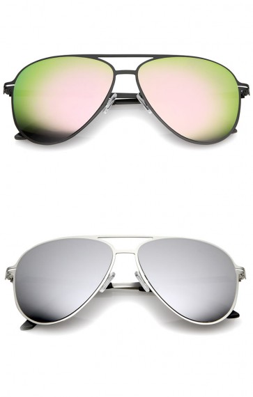 Modern Thin Frame Brow Bar Colored Mirror Lens Aviator Sunglasses 58mm
