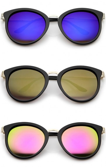 Modern Slim Metal Temple Colored Mirror Lens Cat Eye Sunglasses 54mm