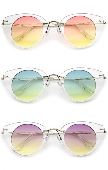 Women's Retro Transparent Frame Round Gradient Lens Cat Eye Sunglasses 45mm