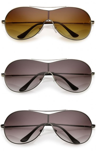 Futuristic Oversize Crossbar Metal Frame Mono Lens Shield Sunglasses 75mm