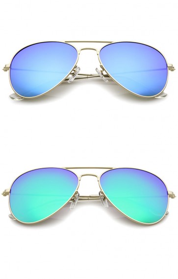 Classic Matte Metal Frame Colored Mirror Lens Aviator Sunglasses 57mm