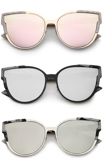 Women's Metal Frame Colored Mirror Flat Lens Cat Eye Sunglasses 56mm