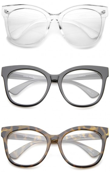 Women's Horn Rimmed Clear Flat Lens Oversize Cat Eye Glasses 57mm