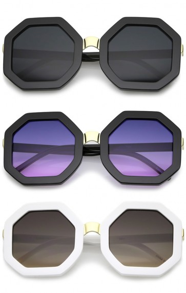 Retro Metal Nose Bridge Octagon Shape Oversize Sunglasses 53mm