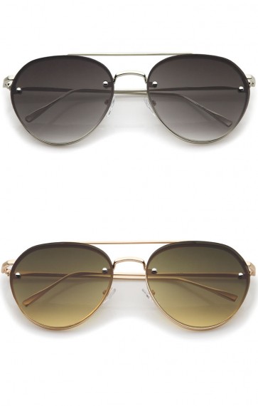 Modern Slim Temples Brow Bar Rimless Gradient Flat Lens Aviator Sunglasses 59mm