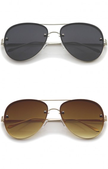 Modern Slim Metal Frame Brow Bar Flat Lens Aviator Sunglasses 60mm