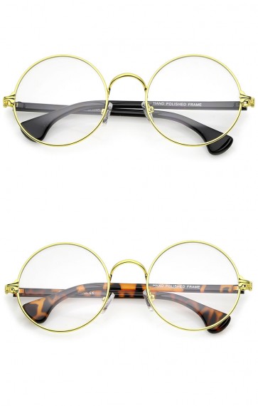 Classic Slim Metal Frame Clear Lens Round Eyeglasses 53mm