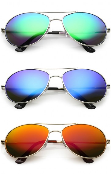 Unique Metal Double Nose Bridge Mirrored Oval Polarized Lens Aviator Sunglasses 58mm