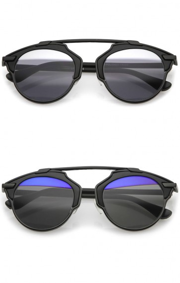 Modern Metal Crossbar Partial Mirrored Lens Pantos Aviator Sunglasses 48mm