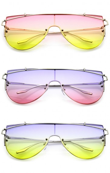 Futuristic Rimless Metal Crossbar Gradient Colored Mono Lens Shield Sunglasses 64mm