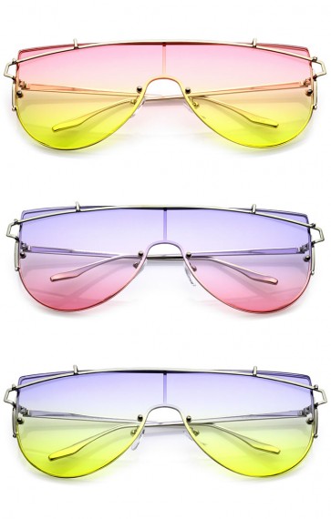 Futuristic Rimless Metal Crossbar Gradient Colored Mono Lens Shield Sunglasses 64mm