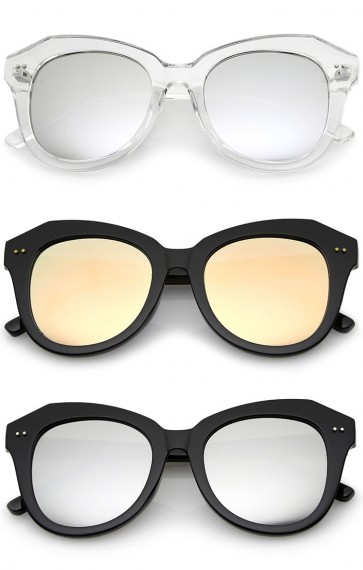 Women's Oversize Horn Rimmed Colored Mirror Round Lens Cat Eye Sunglasses 52mm