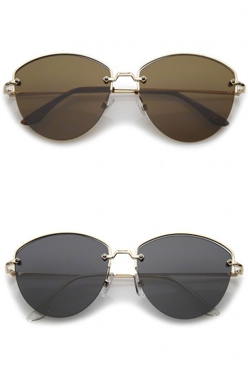 Modern Metal Nose Bridge Flat Lens Semi-Rimless Sunglasses 60mm