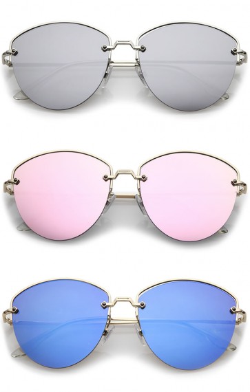 Modern Metal Nose Bridge Mirrored Flat Lens Semi-Rimless Sunglasses 60mm