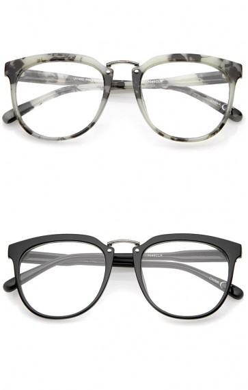 Classic Metal Bridge Square Flat Lens Horn Rimmed Eyeglasses 55mm