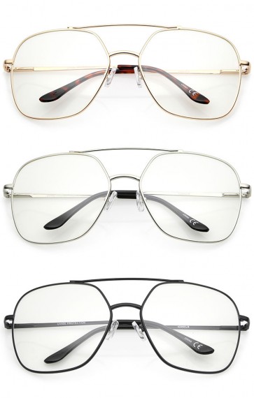 Blue Light Filter Retro Oversize Metal Frame Slim Temple Clear Lens Square Eyeglasses 64mm