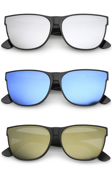 Retro Oversize Wide Temple Colored Mirror Square Flat Lens Horn Rimmed Sunglasses 60mm