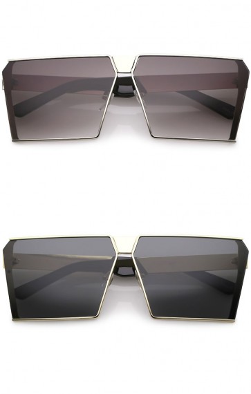 Oversize Modern Semi Rimless Metal Flat Lens Square Sunglasses 64mm