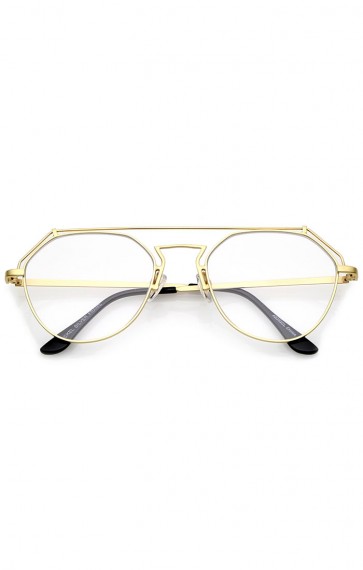 Modern Matte Metal Frame Open Metal Clear Flat Lens Aviator Eyeglasses 50mm