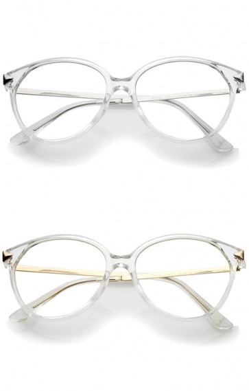 Classic Translucent Metal Arrow Temple Clear Lens Cat Eye Glasses 55mm