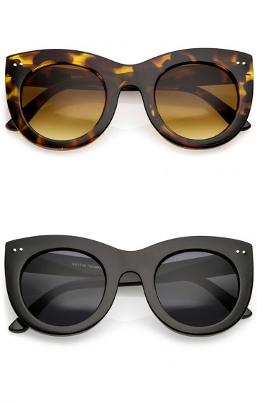 Women's Bold Chunky Frame Neutral Color Round Lens Cat Eye Sunglasses 49mm