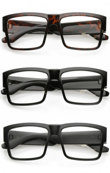 Oversize Horn Rimmed Wide Arms Blue Light Filter Clear Lens Square Eyeglasses 56mm