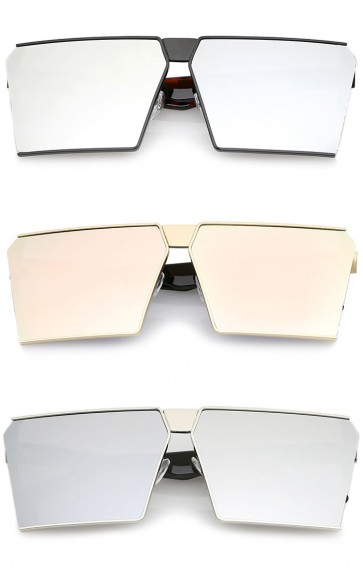 Oversize Semi-Rimless Flat Top Mirror Flat Lens Square Sunglasses 70mm