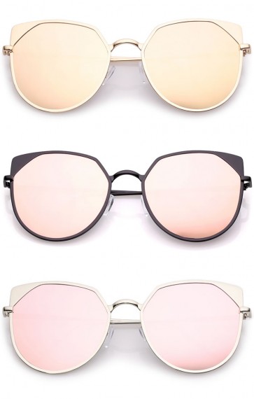 Women's Oversize Pink Colored Mirror Flat Lens Cat Eye Sunglasses 59mm